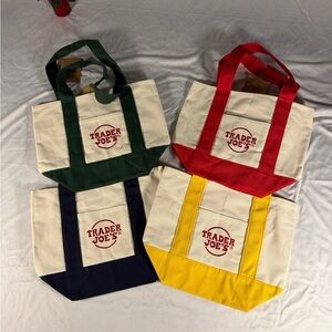 Trader Joe’s Canvas Mini Tote Bags Set of All 4 Colors NWT Perfect Last Set Rare